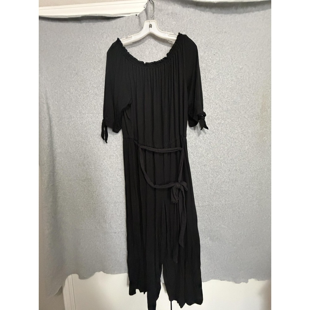 Lauren Ralph Lauren Jumpsuit Womens 2X Black Off Shoulder Belted Sleeve Wide Leg